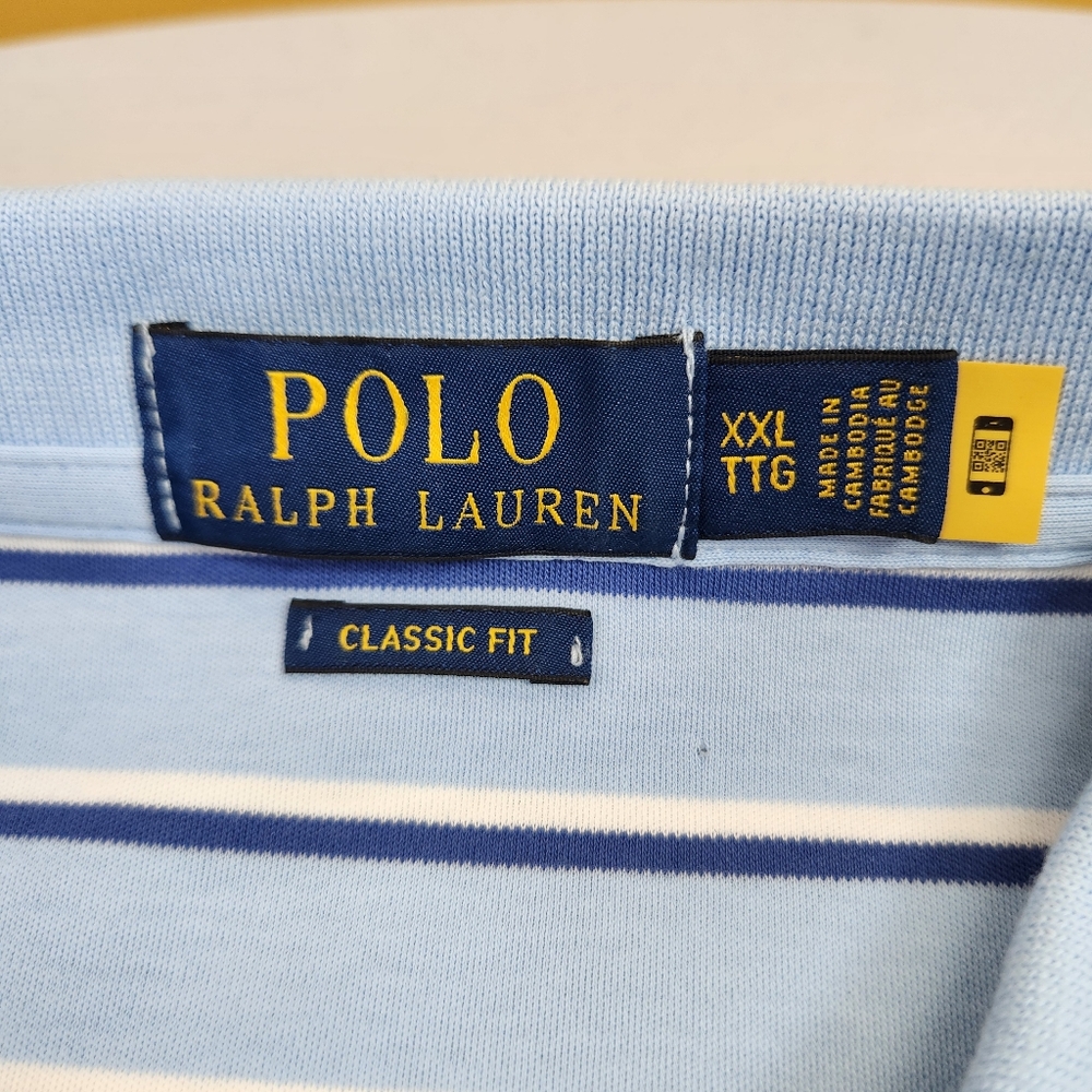 Polo Ralph Lauren Soft Polo Shirt Mens 2XL Blue Striped Classic Fit Flesh Pony - Picture 2 of 8